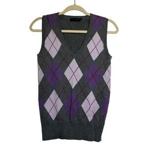 The Limited Sweater Women Gray Purple Argyle Vest Preppy Old Money Preppy Y2K